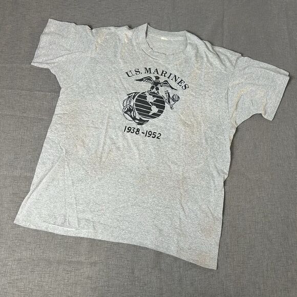 Vintage US Marines Shirt Size Large Grey Screen Stars - Picture 1 of 8